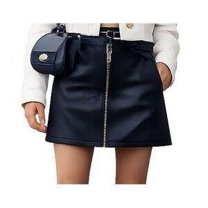 7 For All Mankind Faux Leather A Line Zipper Front Mini Skirt Sz L Black Modern
